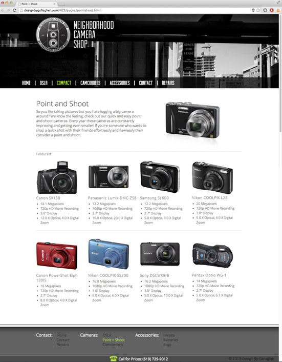 Neighborhood Camera Shop Website